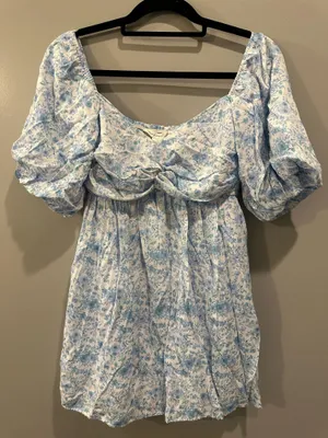 Altard State Blue and White Floral Smocked Dress thumbnail 1