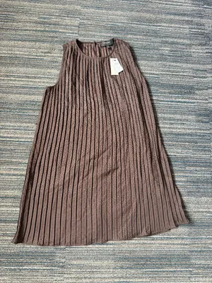 Banana Republic Pleated Dot Shift Dress Small S Brown Sleeveless Knee Length NWT thumbnail 2