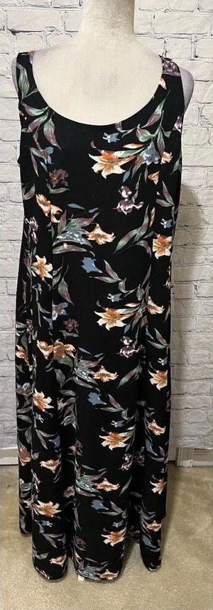 India Boutique Dress Sleeveless Shift Maxi Black Floral Accents One Size thumbnail 1
