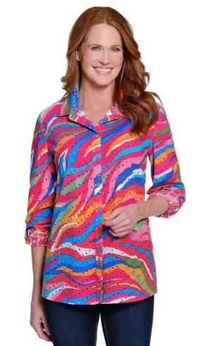 John Mark NWT Watercolor‎ Eyelet Button Front Shirt Mutlicolor Plus Size 2X thumbnail 1