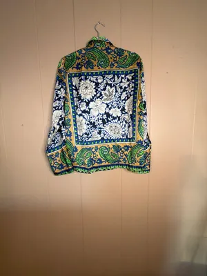 Zara Paisley Print Button-Down Satin Blouse thumbnail 3