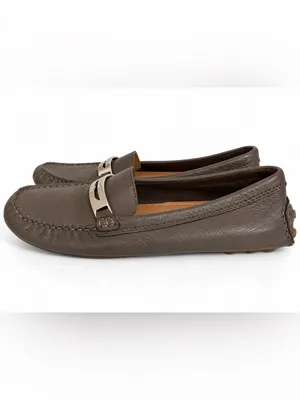 Coach Brown Leather Slip-On Driving Loafers with Silver Hardware Studded Sole thumbnail 2