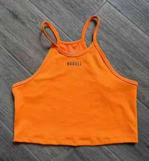 NOBULL Ribbed Halter Cropped Tank Top Orange Gym Athleisure Women's Size Large thumbnail 1