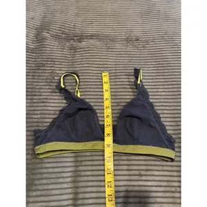 FREE PEOPLE Intimately Sheer Lace/Mesh Navy Blue, Neon Lime Bralette. SIZE Small thumbnail 4