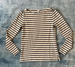 JCrew Cream Dark Blue Stripe Boat Neck Long Sleeve Tee XS thumbnail 1