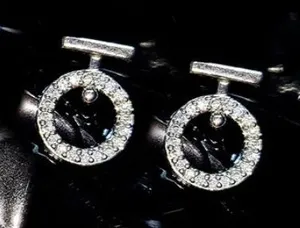 Circle‎ CZ Stud Earrings | White Gold Plated Silver thumbnail 1