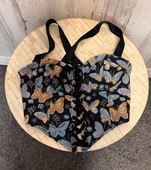 Butterfly Jacquard Tapestry Corset Bustier Crop Top Womens Small Lace Up Front thumbnail 1