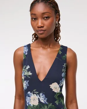 Abercrombie & Fitch Navy Plunge Godet Skirt Maxi Dress thumbnail 5