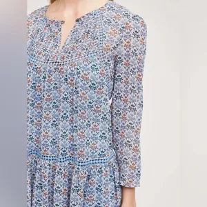 Holding Horses Anthropologie Blue Floral Babydoll‎ Mini Dress Crochet Trim - 10 thumbnail 3