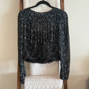 NWOT Free People Black, White, Red & Green Floral Print Bohemian Smocked Top thumbnail 4