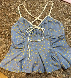 Free People Blue Floral Ruffle Tank Top XS thumbnail 1