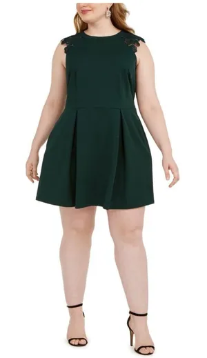 Speechless Plus Lace-Contrast Fit & Flare Dress 3X thumbnail 1