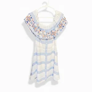 Sugarlips Embroidered Off Shoulder Striped Midi Dress Blue White D4843 Womens M thumbnail 2