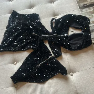 NWT Alglist Black Sequenced Two Piece Cut Out Mini Dress Size Medium thumbnail 10