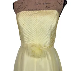 Vintage Donna Ricco Strapless Cocktail Dress‎ 100% Silk Butter Yellow 6P Petite thumbnail 2