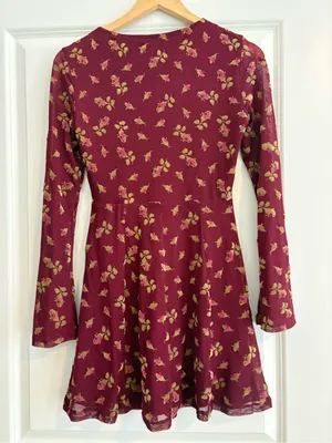 Betsey Johnson Burgundy Floral Long-Sleeve Mini Dress thumbnail 3
