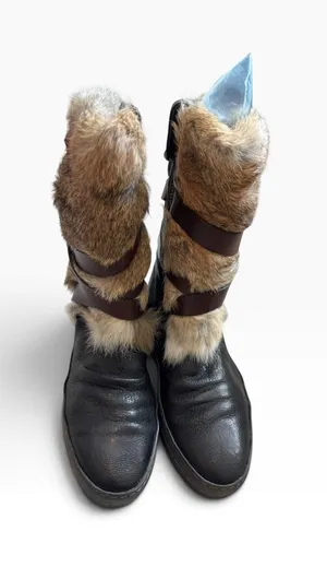 Manas Rabbit Fur Leather Winter‎ Boots 36 Black Après Ski Luxury Boho Gorpcore thumbnail 1
