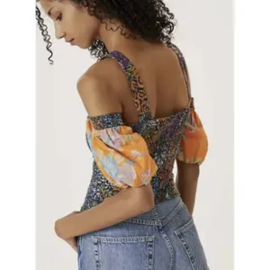 ANTHROPOLOGIE‎ M Love The Label Patchwork Cropped Tank Off Shoulder Top coquette thumbnail 3