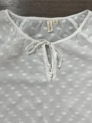 Studio West 100% Cotton Eyelet Swiss Dot Boho Peasant Blouse M White thumbnail 6