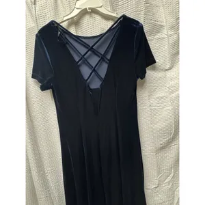 Vintage Caren Desiree Co. Deep‎ Navy Blue Velvet Maxi Dress Size 10 Fitted Flair thumbnail 13