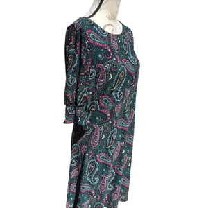 Tommy Hilfiger Womens Paisley Puff Sleeve Fit and Flare Dress Teal Pink Size 10 thumbnail 3