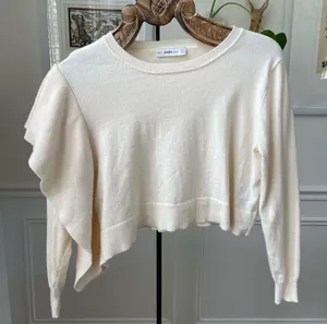 Zara Vanilla Side Ruffle Knit Crop Top Sweater S thumbnail 1
