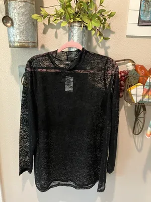 Torrid Black Lace Long-Sleeve Top - mock neck thumbnail 3