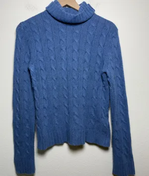 J. Crew Women Wool‎ Angora Cashmere Sweater Blue Cable Knit Turtleneck Fisherman thumbnail 1