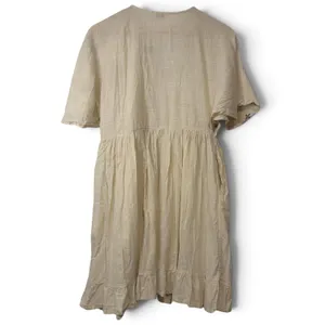 Max Women Cream Cotton Boho Embroidered V-Neck Ruffle Hem Mini Dress thumbnail 8
