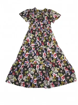 NWT Anthropologie Somerset Maxi in Black Bright Floral Cotton Dress XL thumbnail 7