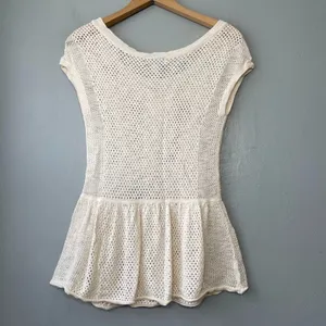 American Eagle Size Small Cream Peplum Sweater Boho Coquette Crochet Romantic thumbnail 4