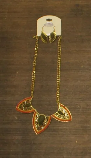 NWT Tint Triangle Bib Dangly Earring Necklace Set Gold / Red Multi 18" + 3" thumbnail 1
