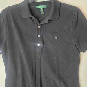 Lauren Ralph Lauren Womens Size Medium Black Short Sleeve Embroidered Polo thumbnail 1