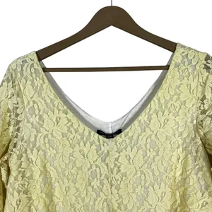 American Eagle Floral Lace V-Neck Blouse Yellow Boho 3/4 Sleeve Size M thumbnail 2