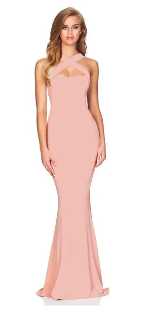 Blush Pink Cross‑Strap Mermaid Evening gown Dress NEW thumbnail 1