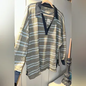 Free People Striped Travis Polo Shirt - Long Sleeve (gray combo) thumbnail 9