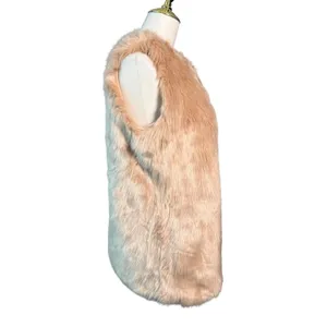 Zara Trafaluc Womens M Blush Pink Beige Faux Fur Vest Longline Gilet Boho Winter thumbnail 3