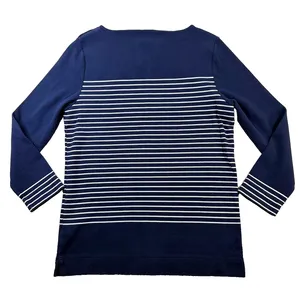 Jones New York Sport Breton Stripe Boat Neck Top Gold Button Shoulders L thumbnail 2