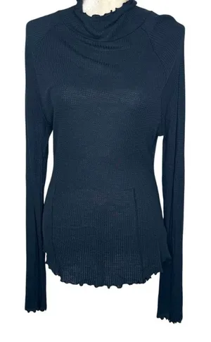 INTIMETELY FREE PEOPLE Womens XL Make It Easy Thermal Top Lettuce Trim Navy Blue thumbnail 1