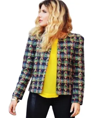 ZARA WOMAN Multicolor Plaid Tweed‎ Collarless Blazer Jacket Shoulder M thumbnail 1