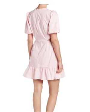This WAYF puff sleeve wayf dress features a light blue color and side cutouts. thumbnail 4