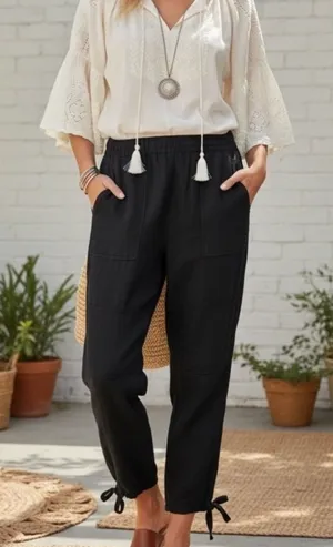 Anthropologie Satin Floral Embossed Tapered‎ Leg Pants Women's S Black thumbnail 1