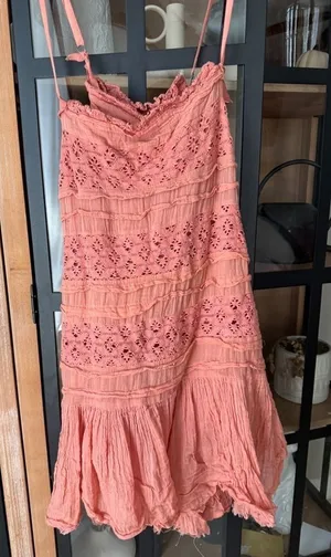 Free People Shailee Slip mini Dress Copper Rose embroidered ruffle square neck thumbnail 1