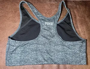 PINK Ultimate Womens Sports Bra Gray Heathered Medium Support Racerback Wireless thumbnail 6
