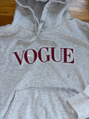 Vogue Light Heather Gray Hoodie with Burgundy Logo thumbnail 2