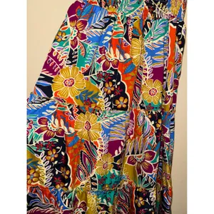 Mlle Gabrielle Women Boho Multi Color Floral Paisley Smock Tiered Midi Dress‎ L Resort Festival thumbnail 2