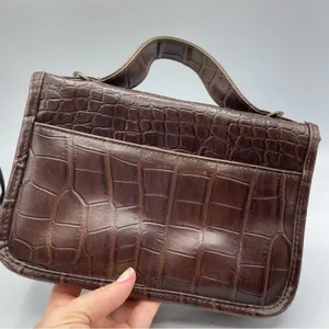 Vintage Brown Croc Embossed Faux Leather Maggie Lawrence Satchel Handbag Purse thumbnail 12