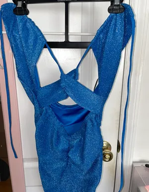 Criss-cross Glitter Blue Dress Size Medium thumbnail 5