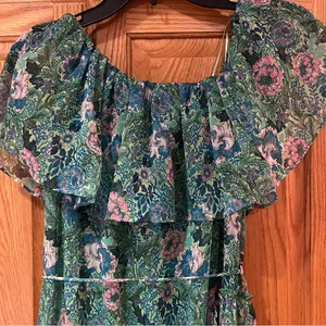 Mango Ruffle One-Shoulder Frill Hem‎ Floral Print Maxi Dress Green Size 2 thumbnail 14
