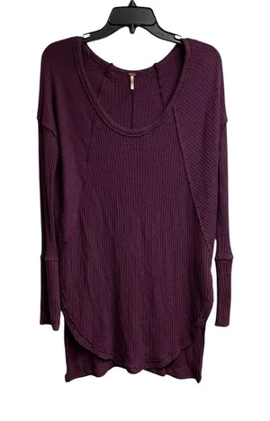 Free People Waffle Knit Oversized Tunic In Plum/Burgundy Size Small thumbnail 1